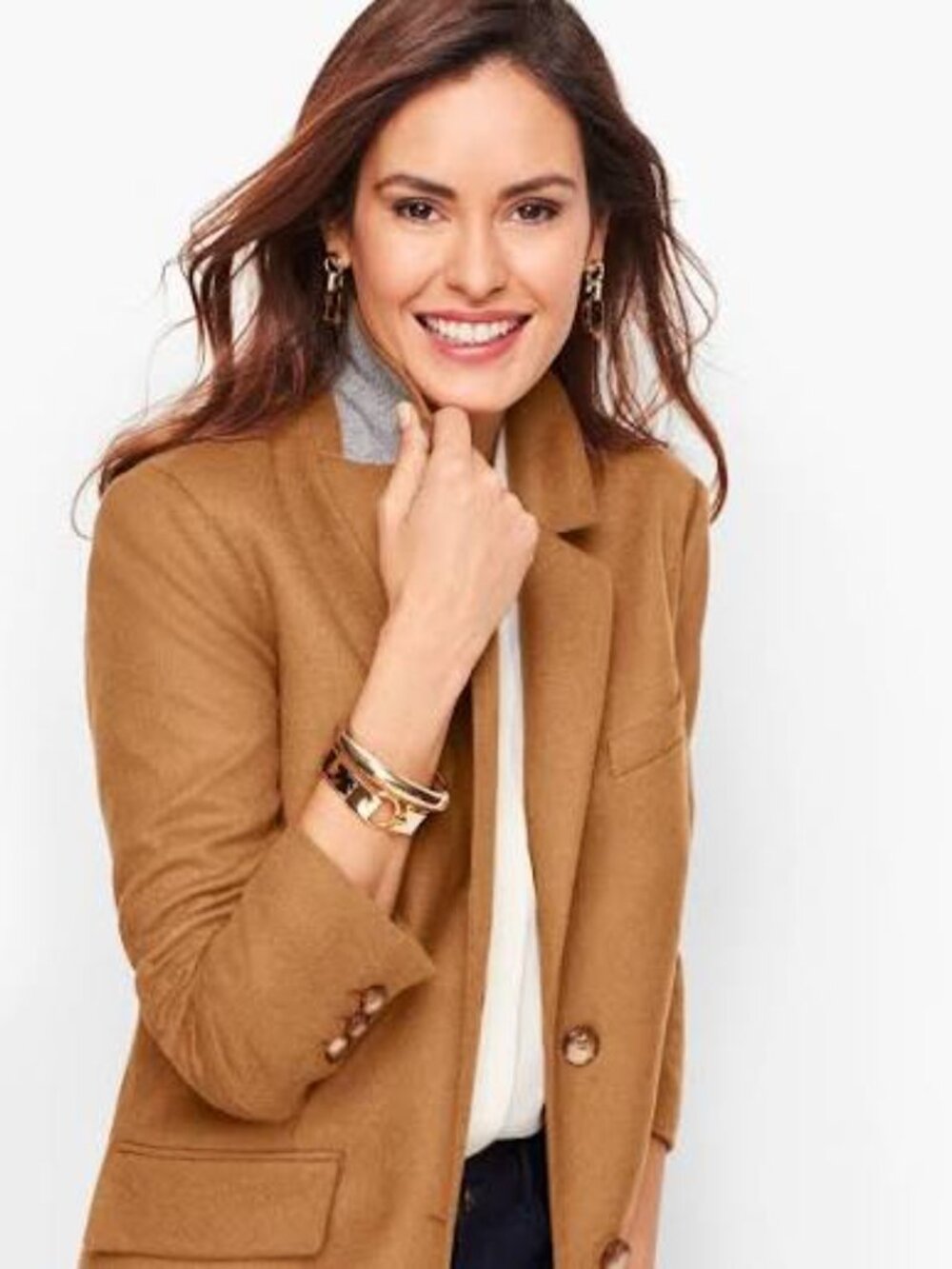 Talbots Tan Brushed Italian Woven Wool Long Blazer Size 4